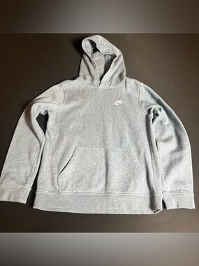 Nike Hoodie Youth XL Gray Pullover Swoosh Sweatshirt Womens S M